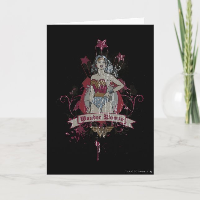 Cartão Mulher Maravilha disparando estrelas (Frente)