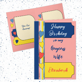 Cartão Mulher maravilhosa, coral, aniversário azul