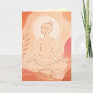 Cartão Mulher Meditando Cores Macias e Quentes em Branco