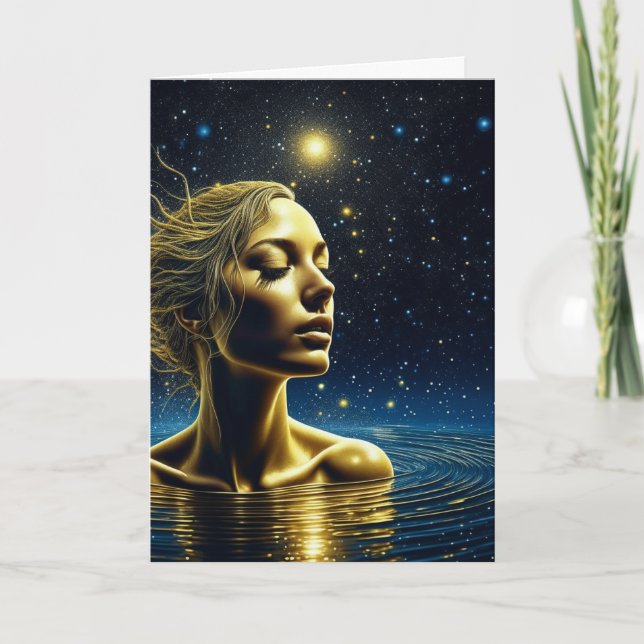 Cartão Mulher Mística Meditando Sob as Estrelas (Frente)