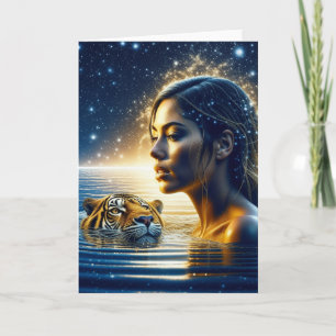 Cartão Mulher Mística Nadando com Tigre