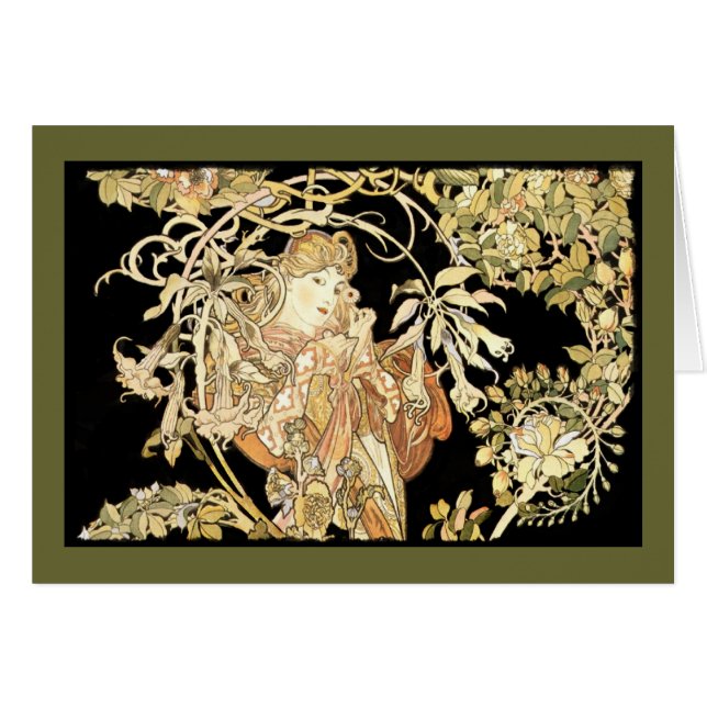 Cartão Mulher nas videiras de Jasmine (Frente Horizontal)