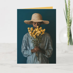 Cartão Mulher Negra Elegante com Flores