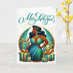 Cartão Mulher Negra Glamorosa Na moda festiva Natal