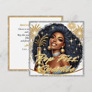 Cartão Mulher Negra Glamourosa Estourando Champanhe Ano N