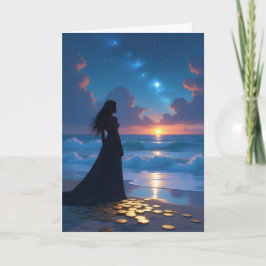 Cartão Mulher Negra Observando o Pôr do Sol na Praia – Se