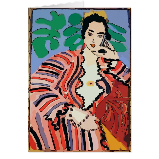 Cartão Mulher no telefone celular Abstrato 4 (Frente)