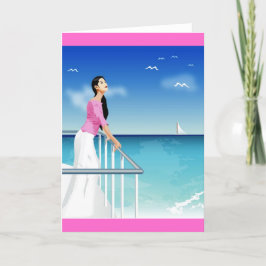 Cartão mulher observando o mar