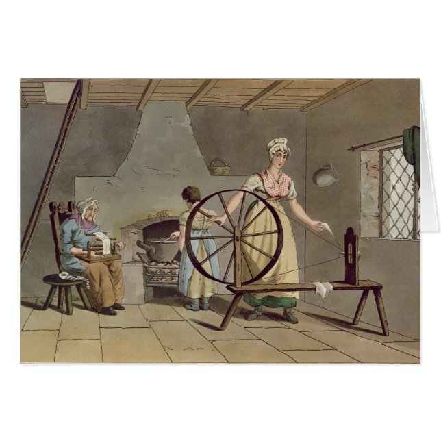 Cartão Mulher que gira, 'do traje de Yorkshire (Frente Horizontal)
