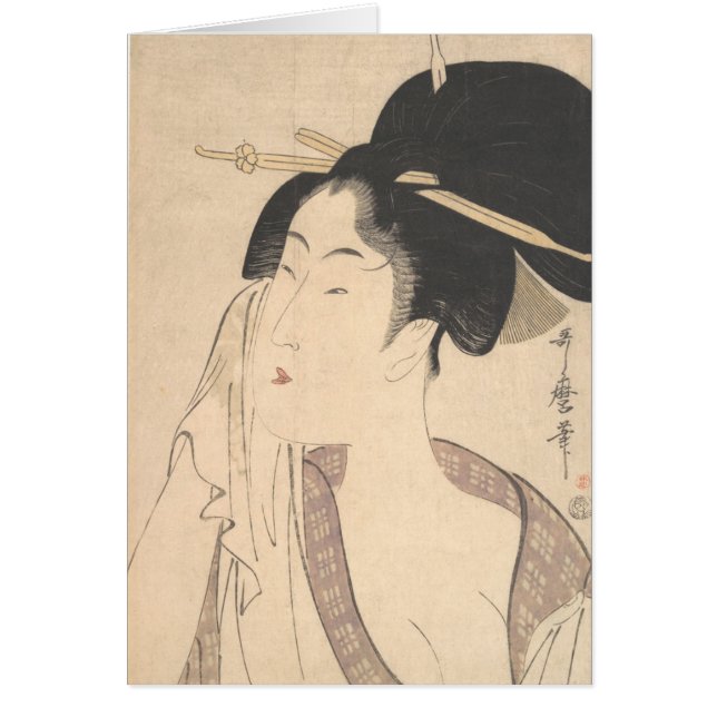 Cartão Mulher que relaxa após seu banho (Frente)