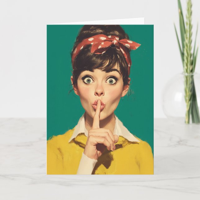 Cartão Mulher Retro Fazendo um Shh (Frente)