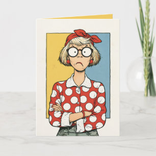 Cartão Mulher Retro Mal-Humorada com Bolinhas