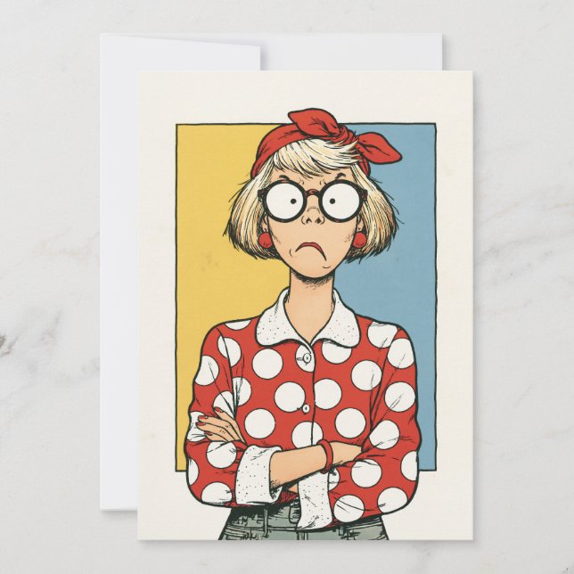 Cartão Mulher Retro Mal-Humorada com Bolinhas (Frente)