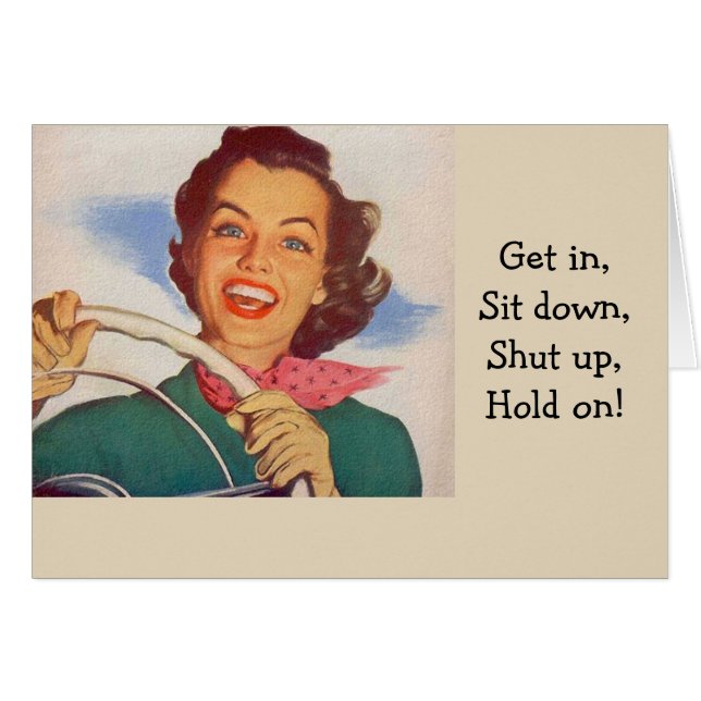 Cartão Mulher-Retro - Motorista Louco, (Frente Horizontal)