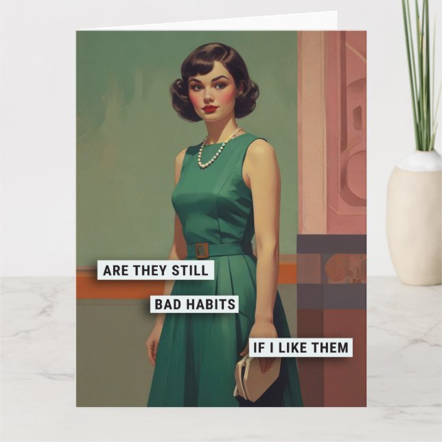 Cartão Mulher retrora com maus hábitos (Frente)