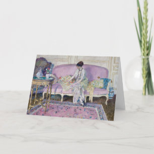 Cartão Mulher sentada em sofá   Frederick Carl Frieseke