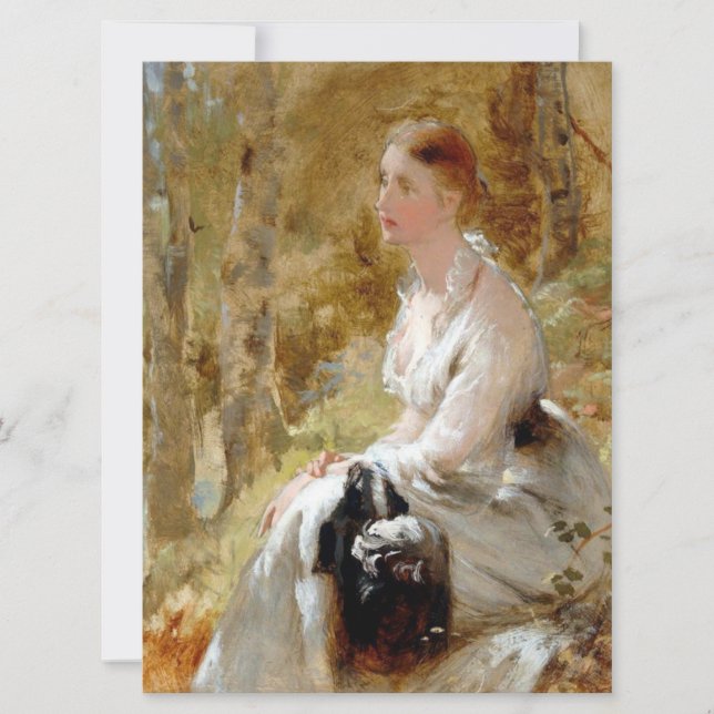 Cartão Mulher sentada em um vestido branco (beleza elegan (Frente)