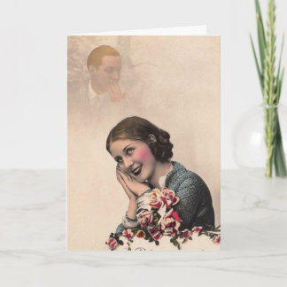 Cartão Mulher Sonhadora de Vintage