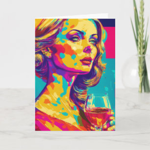 Cartão Mulher Vintage Segurando uma Taça de Vinho Arte Ab