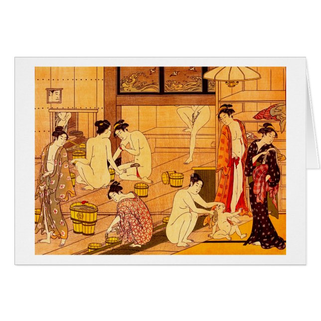 Cartão Mulheres Bathing, Torii Kiyonaga Belas Artes Japon (Frente Horizontal)