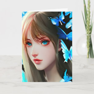 Cartão Mulheres bonito com Borboletas Azuis Aniversário