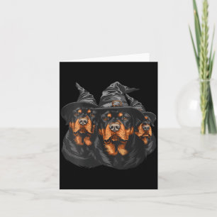 Cartão Mulheres de Halloween Rottweiler Cães Bruxa Fofo S