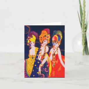 Cartão Mulheres Deco Coloridas Vintage com Joias