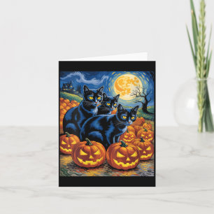 Cartão Mulheres Gato Preto Estilo Van Gogh Abóbora de Hal