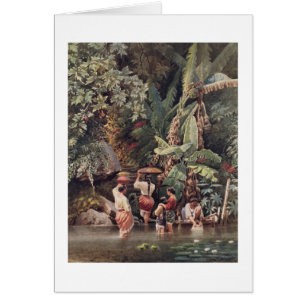 Cartão Mulheres que lavam abaixo de uma árvore de banana,
