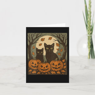 Cartão Mulheres Vintage Halloween Black Cats Pumpkins Spo