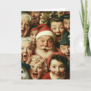 Cartão Multidão de Natal retrô com Papai Noel