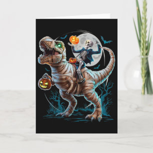 Cartão Múmia de Esqueleto Montando Abóbora T Rex Dinossau