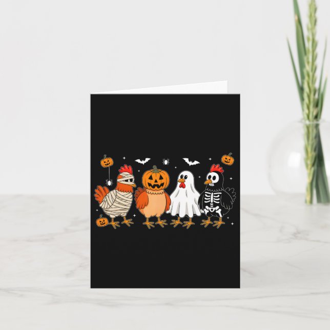 Cartão Mummy Chicken Skeleton Ghost Pumpkin Halloween Chi (Frente)