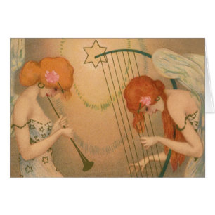 Cartão Música Antiga Anjos Músicos Vitorianos Flauta Harp