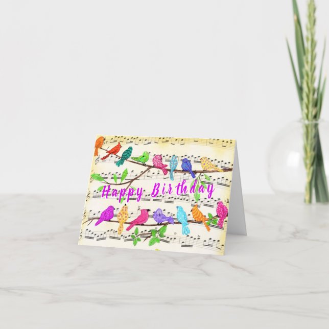Cartão Música Colorida Birthday Card Primavera Song (Frente)