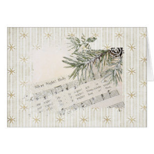 Cartão Música de Natal com flocos de neve dourados
