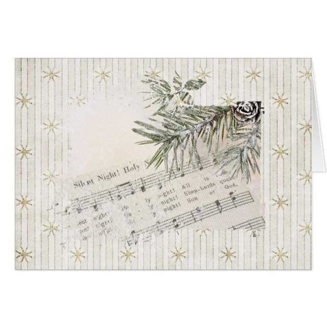 Cartão Música de Natal com flocos de neve dourados (Frente Horizontal)