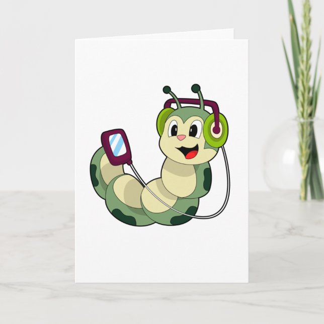 Cartão Música para Fones de Ouvido de Lagarta (Frente)