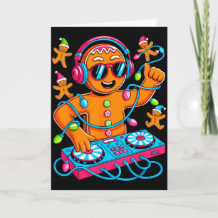Cartão Música Retro de Natal House Gingerbread Dj Techno