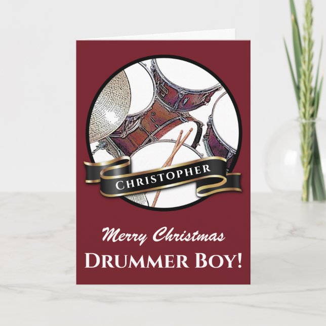 Cartão Músico do kit de tambor de natal do Drummer de nom (Frente)