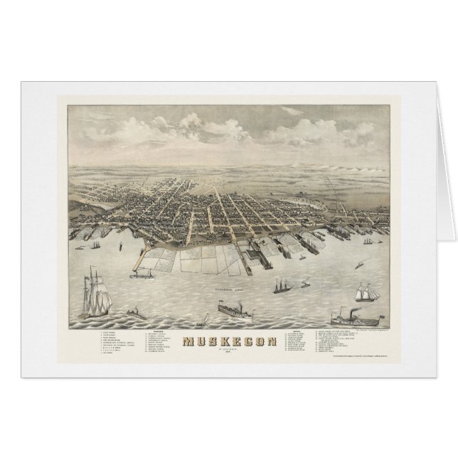 Cartão Muskegon, mapa panorâmico -1874 do MI (Frente Horizontal)