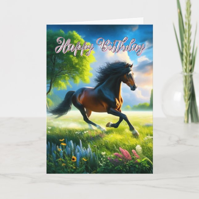 Cartão Mustang Horse Happy Birthday (Frente)