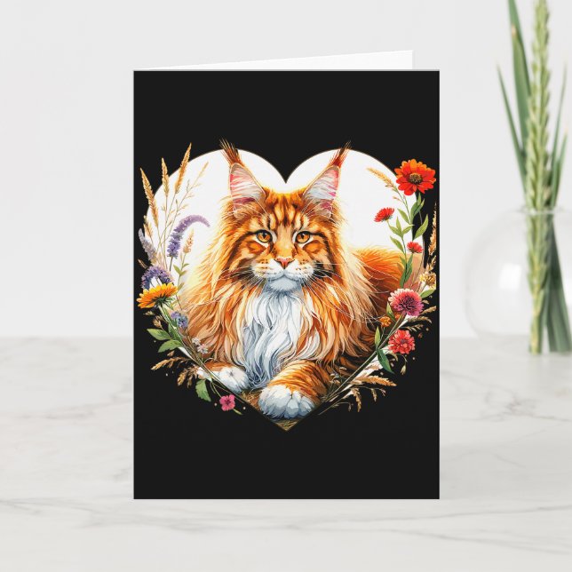 Cartão My Cat Is My Valentine Cute Orange Maine Coon Cat  (Frente)