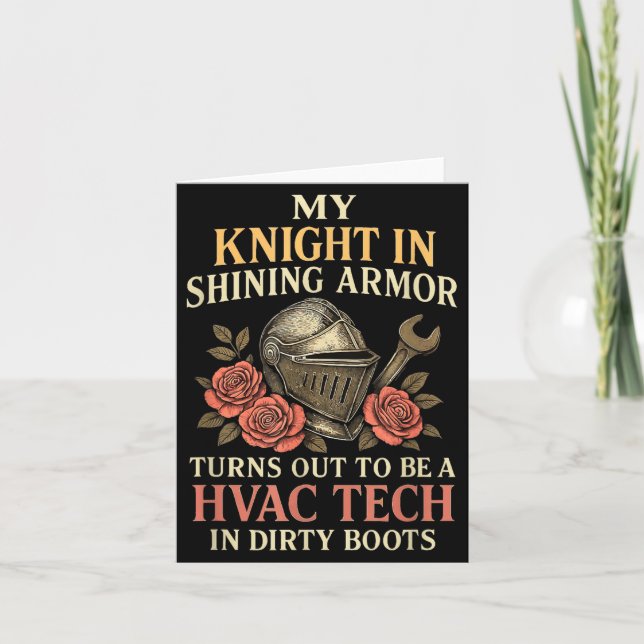Cartão My Knight In Shining Funny Hvac Tech Wife Women Gi (Frente)