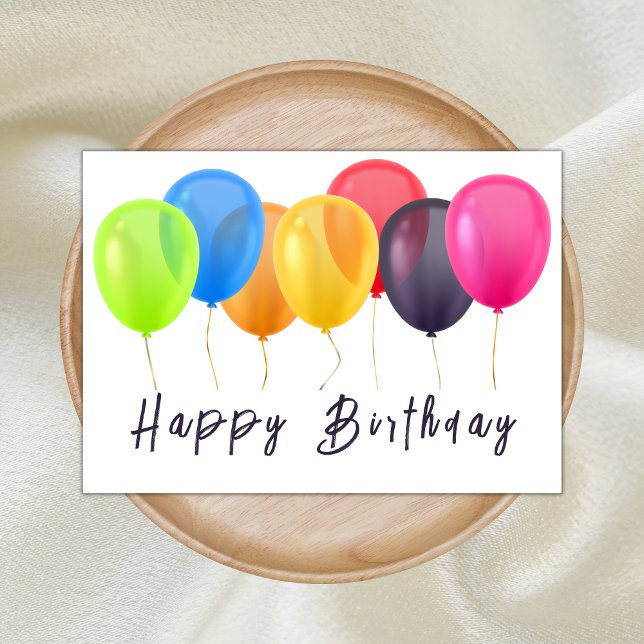 Cartão Na moda Colorir Balões Feliz Aniversário Script (Criador carregado)