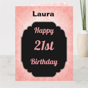 Cartão Na moda, cor-de-rosa e aniversário de 21 anos pre