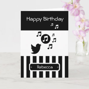 Cartão Na moda Songbird Black White Stripes Personalizada