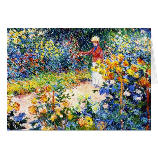 Cartão Na pintura da mulher de Claude Monet do jardim (Frente horizontal)