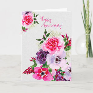 Cartão Na Placa de Aniversário de Aquarela Rosa