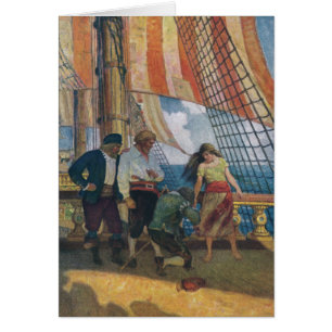 Cartão Na plataforma de um Galleon abaixo de uma vela